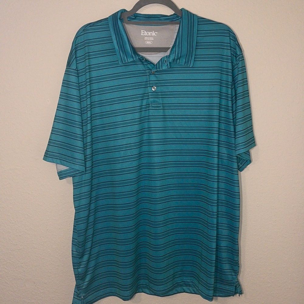 Etonic Polo Shirt Mens XXL Golf Blue strip Short‎ Sleeve